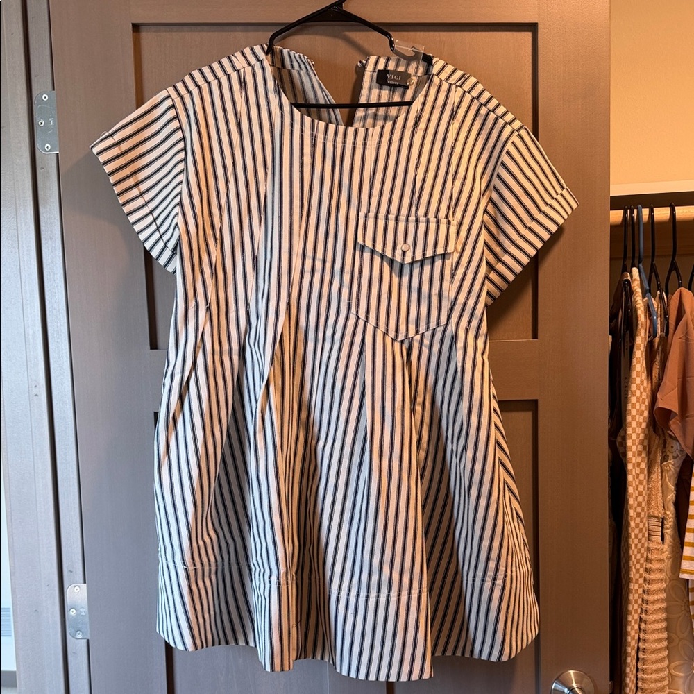 Vici Black and White Striped Mini Dress